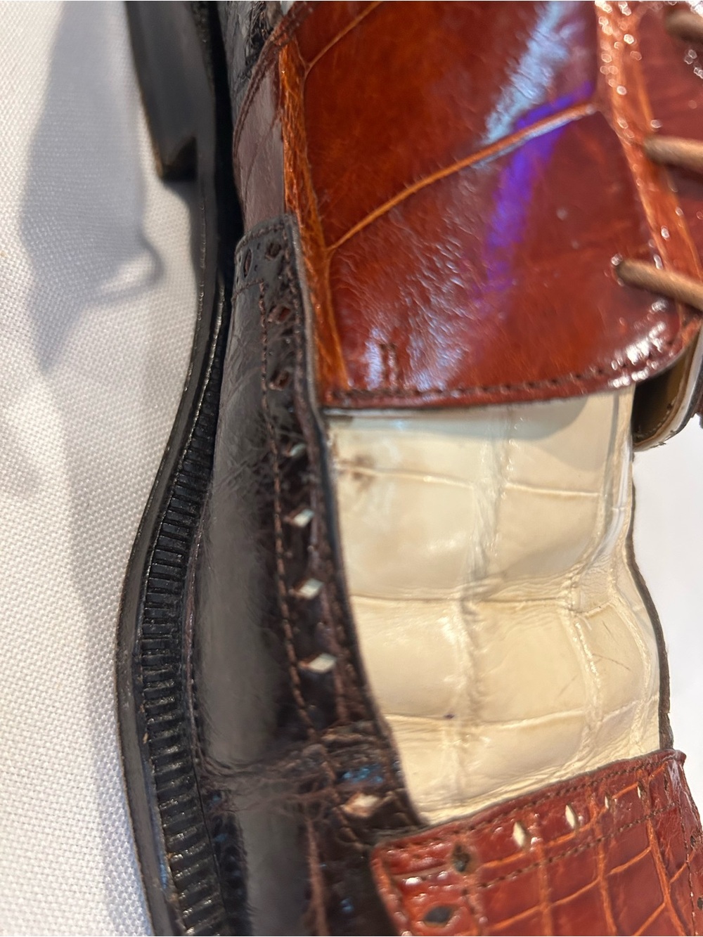Slick Exotica Brand Men's Two-Tone Genuine Alligator Leather Dress Shoes - Picture 14 of 16